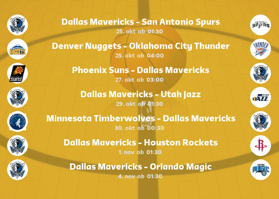 Prve tekme Dallasa in Denverja v novi sezoni lige NBA. Preveri prenose posameznih tekem v živo